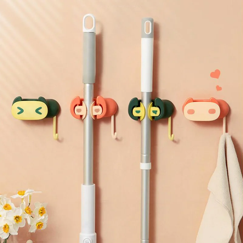 

Wall Mounted Brush Broom Hanger Mop Organizer Holder Home Storage Rack Bathroom Suction Hanging Pipe Hooks Household Tools
