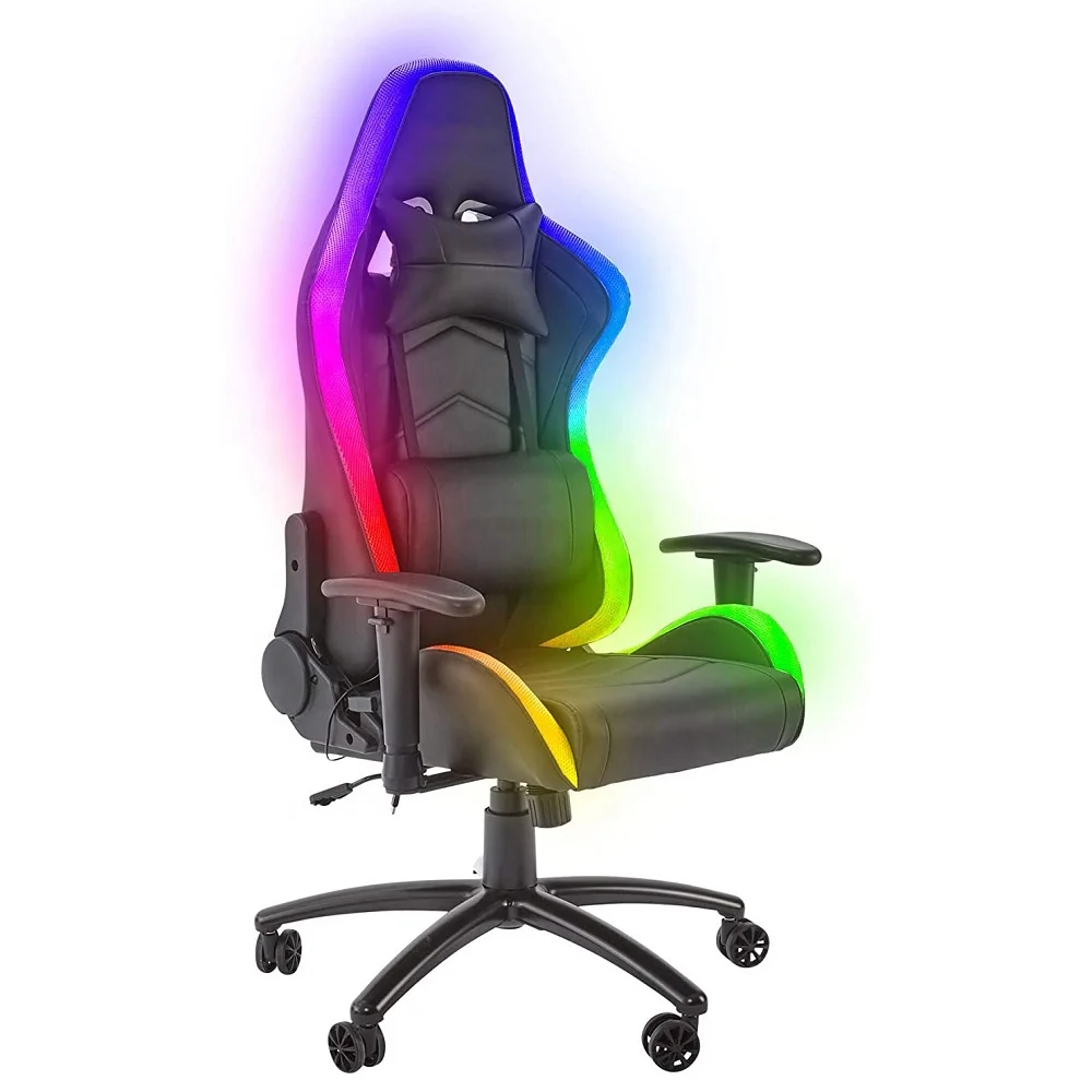 

Height Adjustable Ergonomic High Back Office Chair RGB LED Sillas Rocker Bravo RGB PC Gaming Chair with Neo Motion LED Lighting