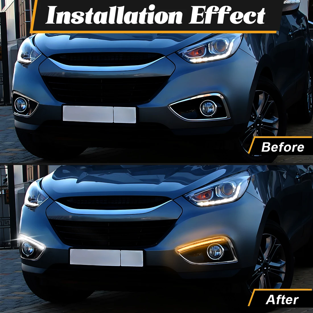 Автомобильные светодиодные DRL дневные ходовые огни для Hyundai IX35 2010 2011 2012 2013, передние противотуманные фары, динамические указатели поворота (art.: 3920d3eeec874) - 3920d3eeec874