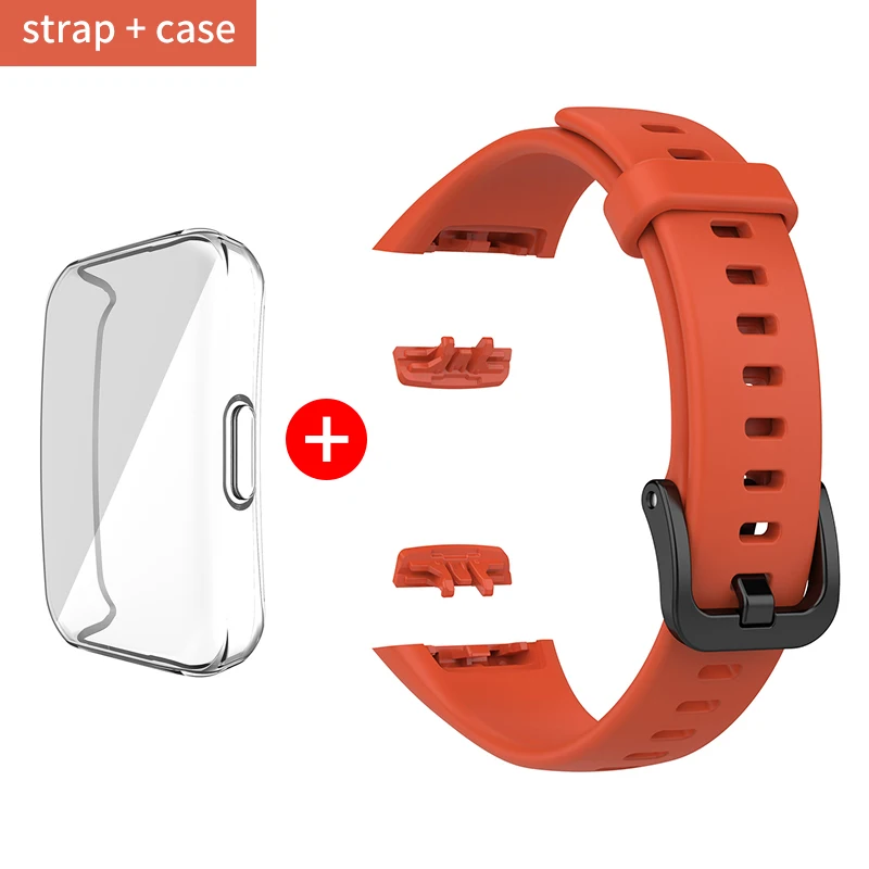 Replacement Strap For Huawei Band 6 Silicone Watch Strap For Honor Band 6 Strap With TPU Full Screen Protector Case black band