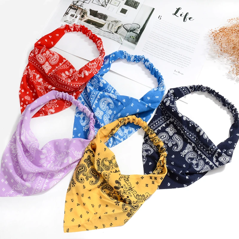 

Style Bohemian bandana for women elastic headband triangle headscarf print head wrap scarf