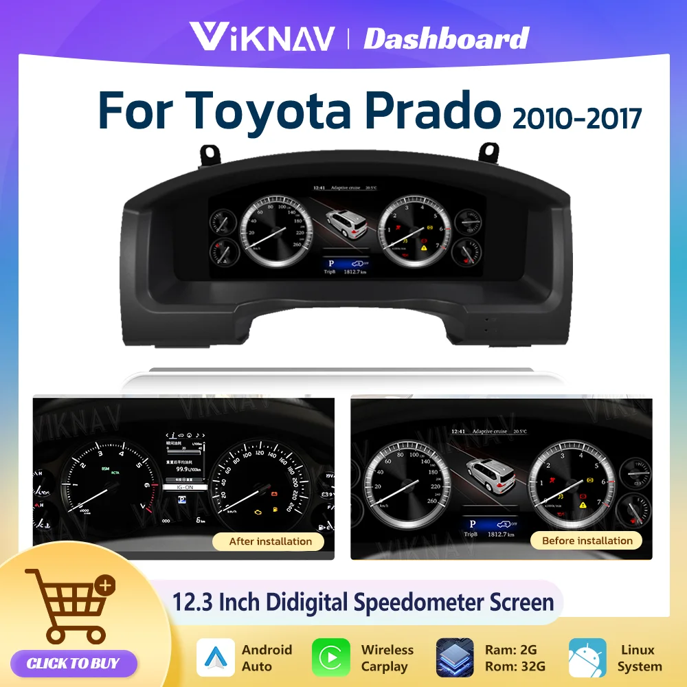 

ABNAV 12,3 дюймовый кластер приборной панели для замены для Toyota Prado 2010-2017 автомобильный Linux цифровой датчик экран спидометр