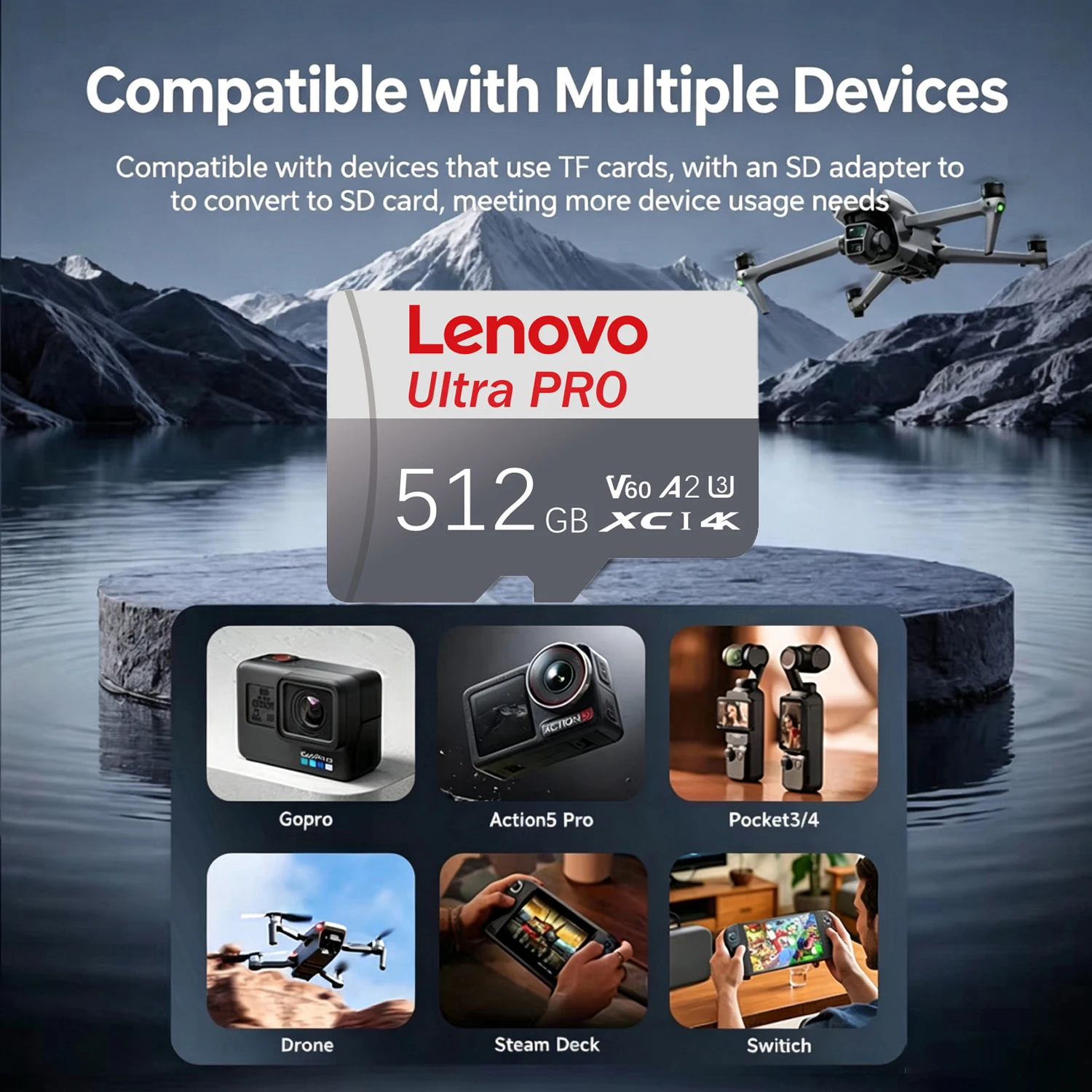 Фото Карта памяти Lenovo High Endurance Micro SD 128 ГБ 256 ГБ 512 ГБ V60 A2 4K Full HD TF для домашней камеры видеонаблюдения, дрона, ПК №2
