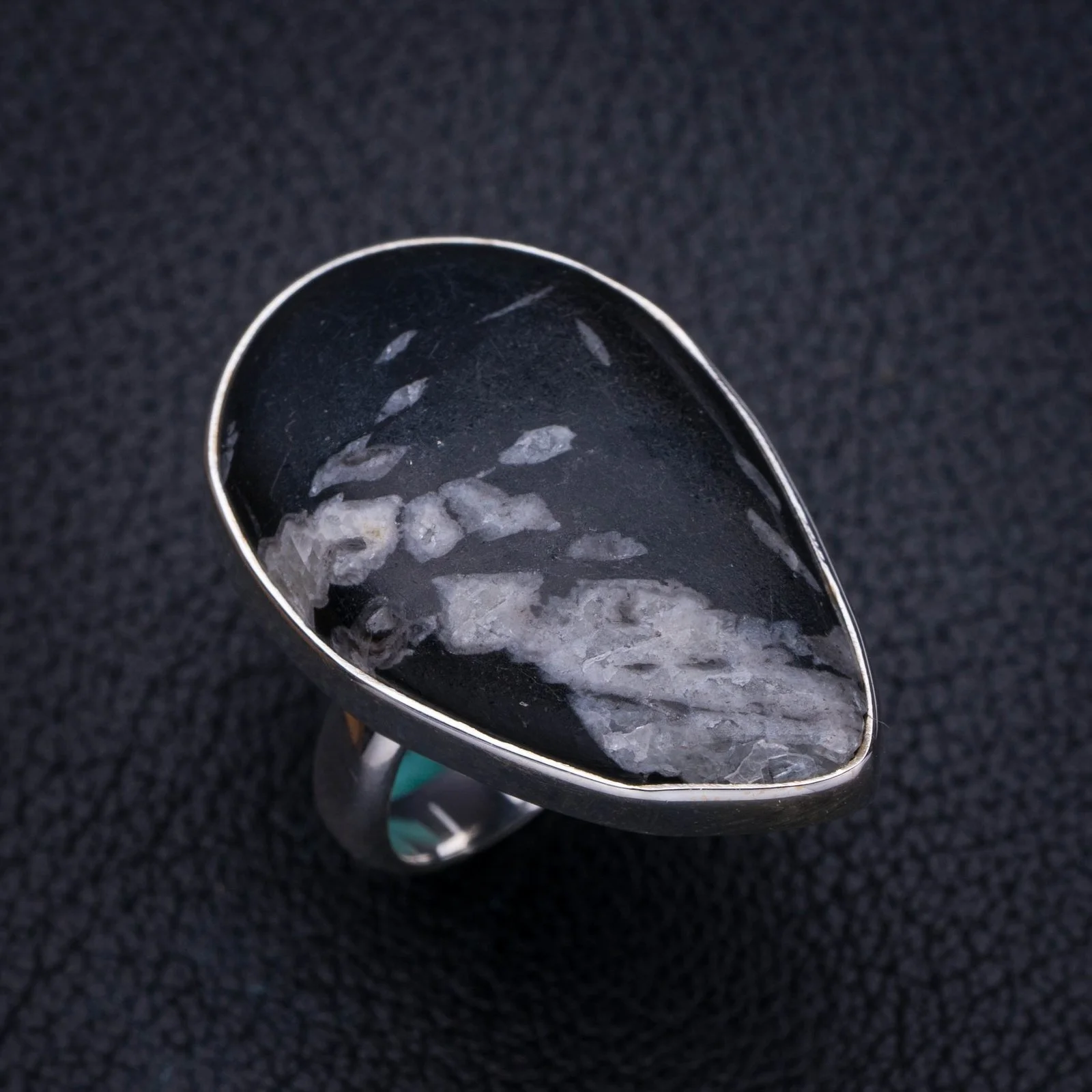 

StarGems Природный септарийский жеод ручной работы 925 пробы Серебряное кольцо 5 E9005