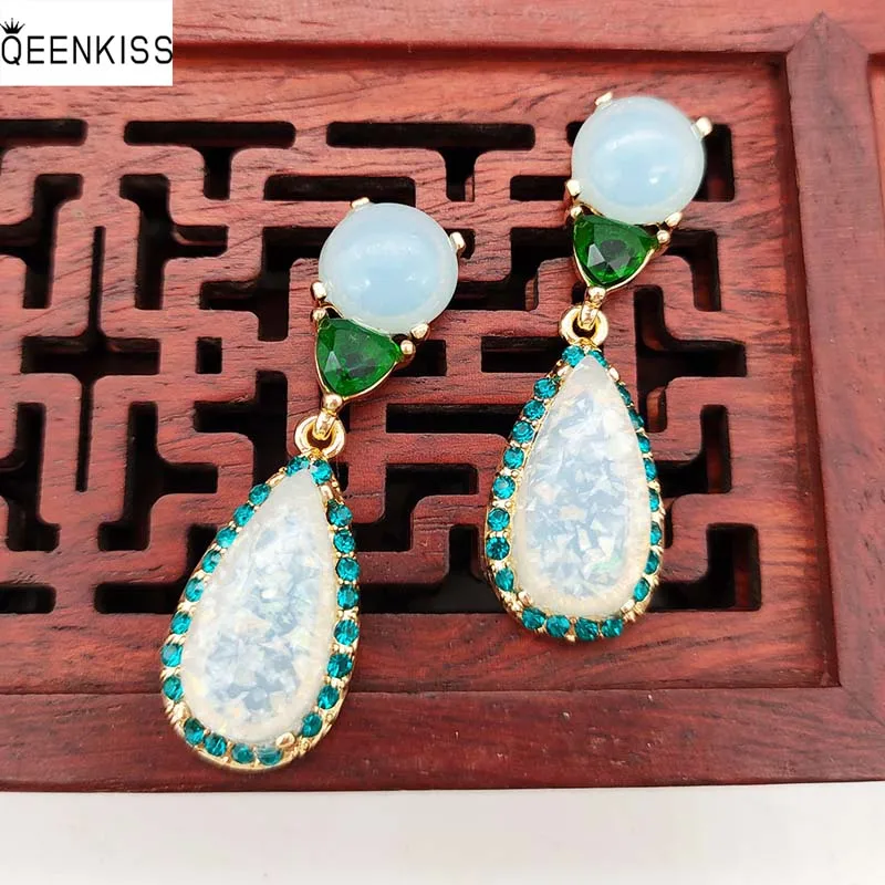 

QEENKISS EG6206 Fine Jewelry Wholesale Fashion Woman Girl Birthday Wedding Gift Water Drop AAA Zircon 18KT Gold Stud Earrings