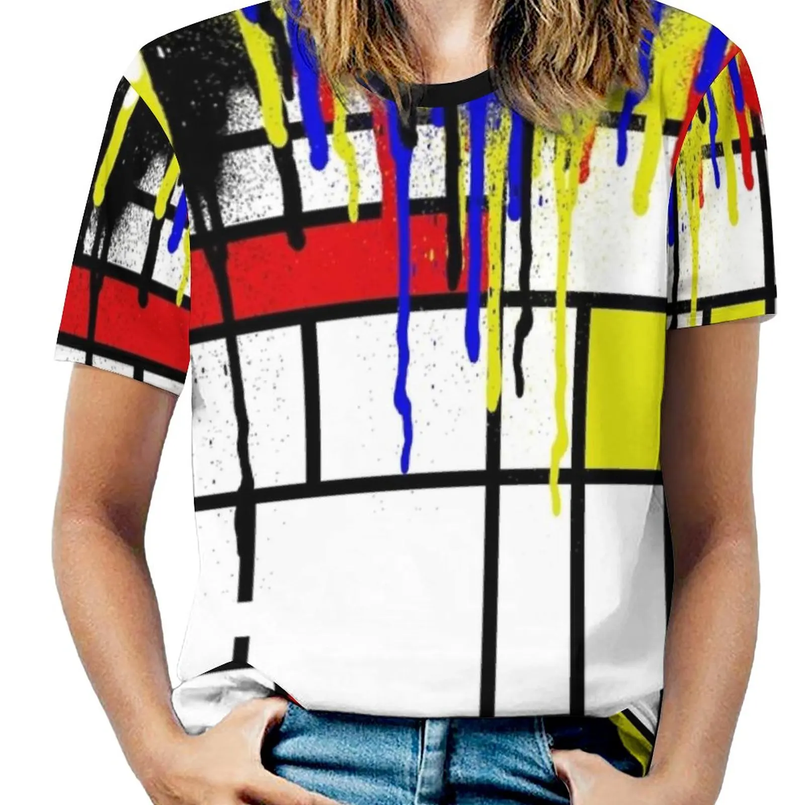 

Модная женская футболка Mondrian с принтом для девушек и женщин, Топы И Футболки в стиле Харадзюку с круглым вырезом и коротким рукавом