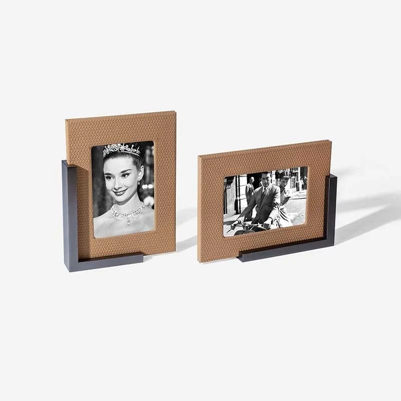 

Простая тканая кожаная рамка для фотографий с узором в клетку домашняя модель комнаты Высококачественные мягкие украшения