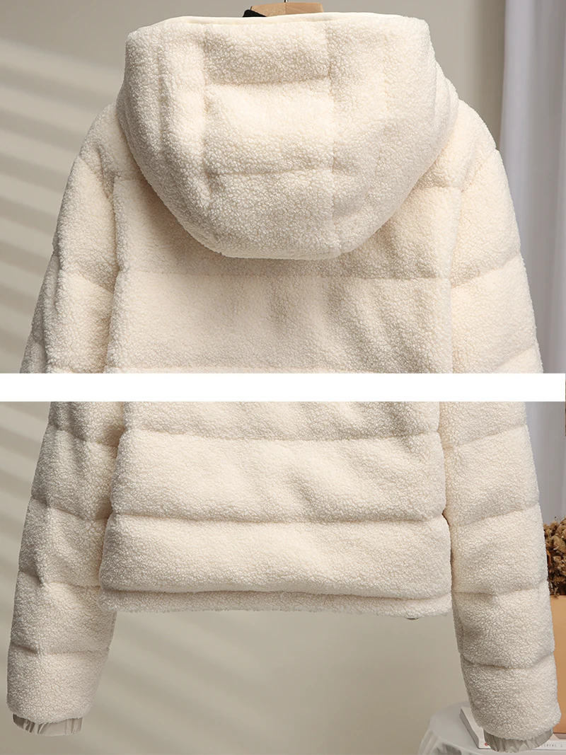 2024 Зимний новый пуховик женский короткий 90% белый утиный пух берберский флис