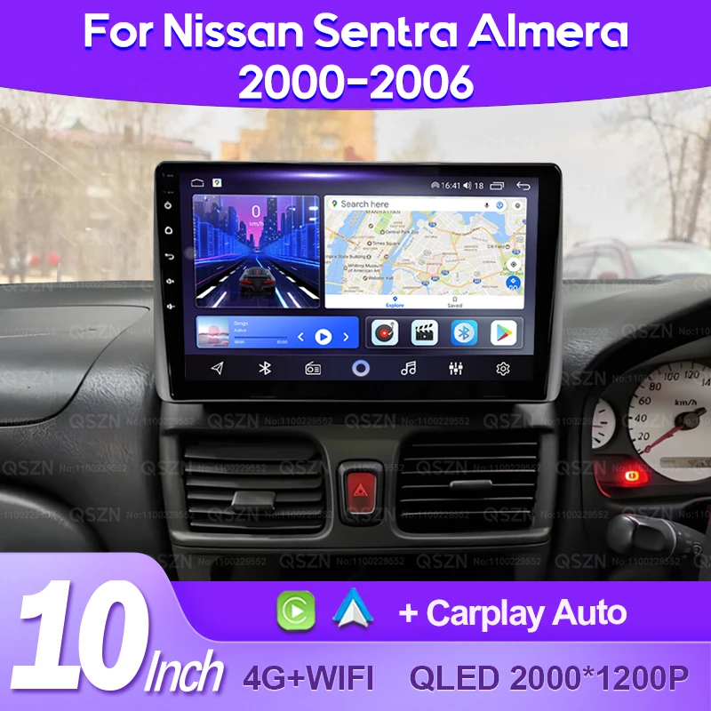 QSZN для Nissan Sentra Almera 2000-2006 Автомобильный радиоприемник 2K QLED Android 13 Мультимедийный