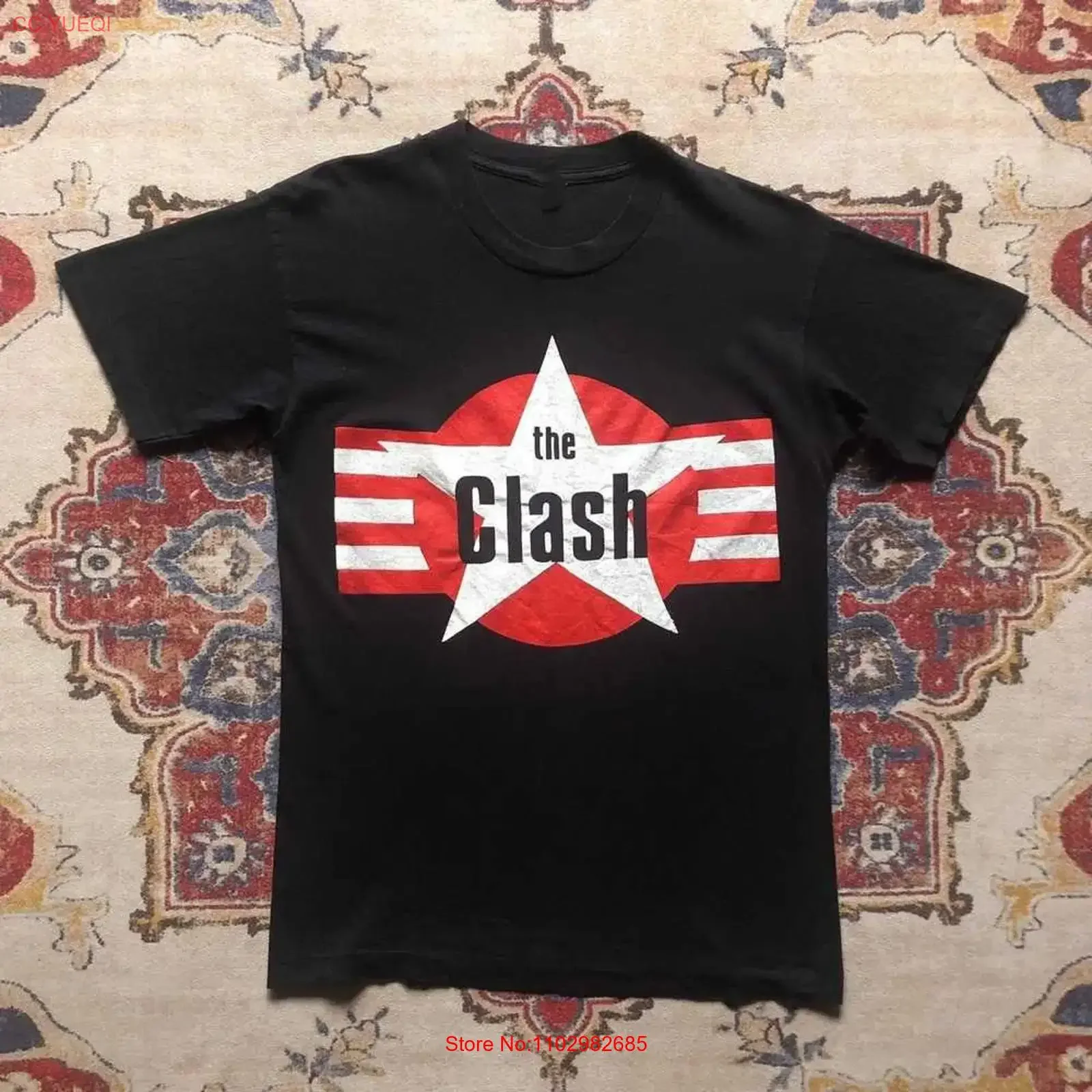 Фото Редкая винтажная футболка The Clash Band с принтом, размеры S-5XL, TU510, с эффектом потертости, стрейч, уличный стиль, слегка стильный дизайн. №1