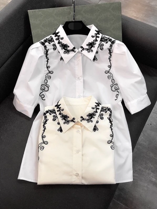 

2022 new women fashion short sleeve sexy embroidered embroidered shirt 0703