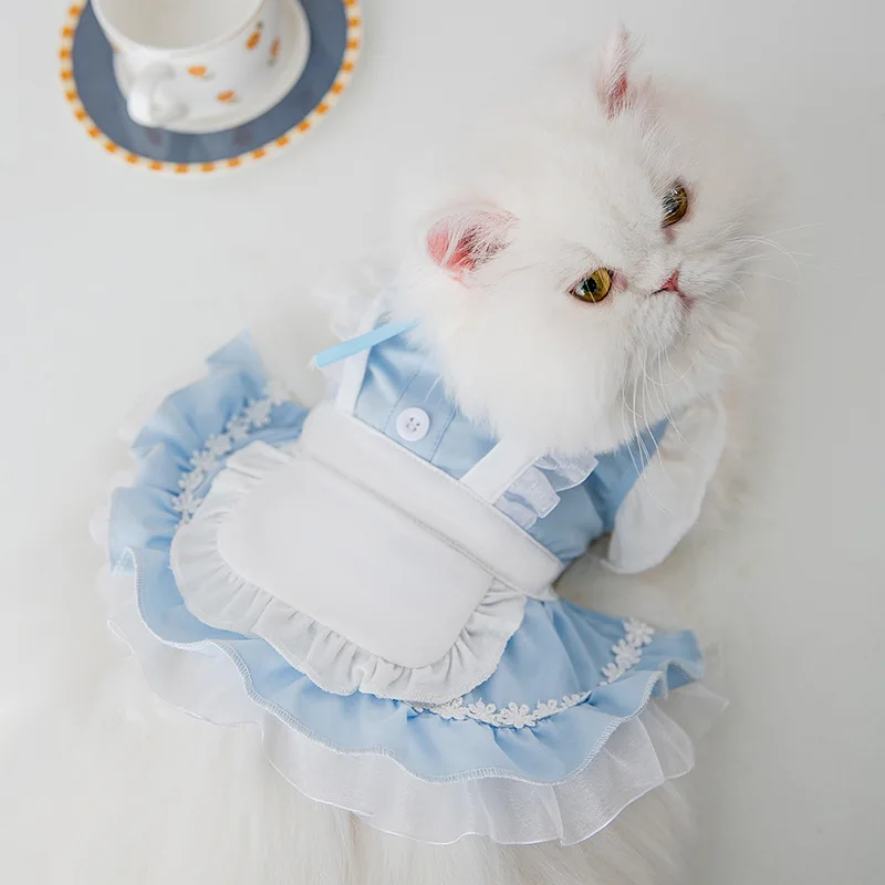 

Summer Cat Costume Lace Maid Dress Cotton Cute Pet Clothes Princess Skirt Costume Dress Up For Cats Dogs