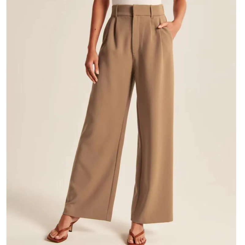 

Брюки женские прямые с завышенной талией, офисные Модные свободные Костюмные штаны с поясом, повседневные однотонные брюки, модель 25100 на лето