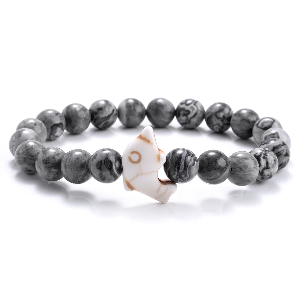 Модный браслет с дельфином подвесками из натурального бирюзы амазонита агата