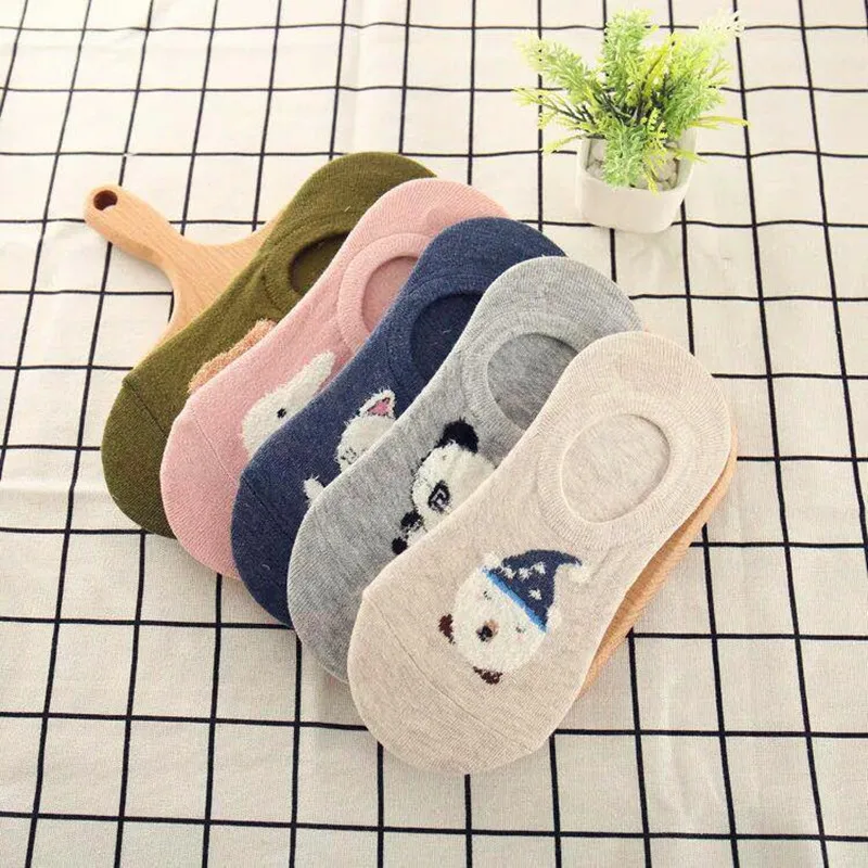

5 Pairs Women Ankle Socks Female Soft Cotton Short Tube Invisible breathable Cotton Socks Cute Cat Rabbit Pattern Spring Summer
