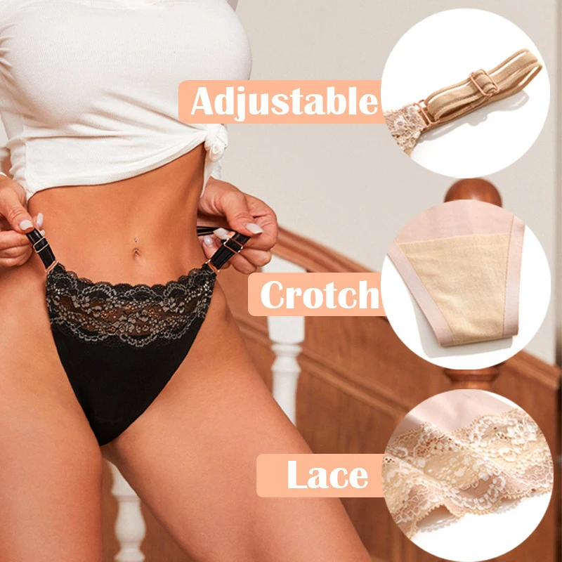 

Стринги женские кружевные с заплатками, пикантное тонкое регулируемое нижнее белье с заниженной талией, дышащее однотонное модное пикантное нижнее белье