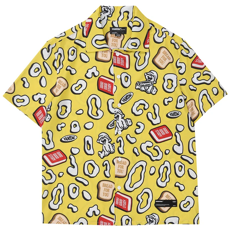 

Men Oversize Hawaii Short Sleeve Shirts Print Turn-Down Collar Yellow Blue Shirt 2022 Summer Unisex Vintage Male Tropical Tops