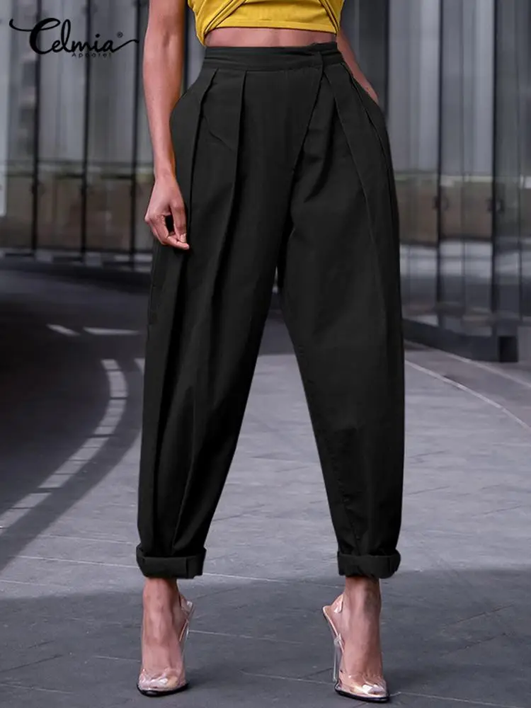 

Celmia Women Fashion High Waist Pantalon 2023 Solid Long Trousers Streetwear Elegant Casual Pleated Harem Pants Summer Capris