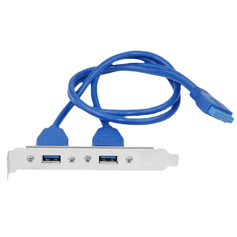 Адаптер для кабеля с 2 портами USB 3,0, Женская задняя панель к материнской плате, 20-контактный разъем с кронштейном для слота PCI, 50 см
