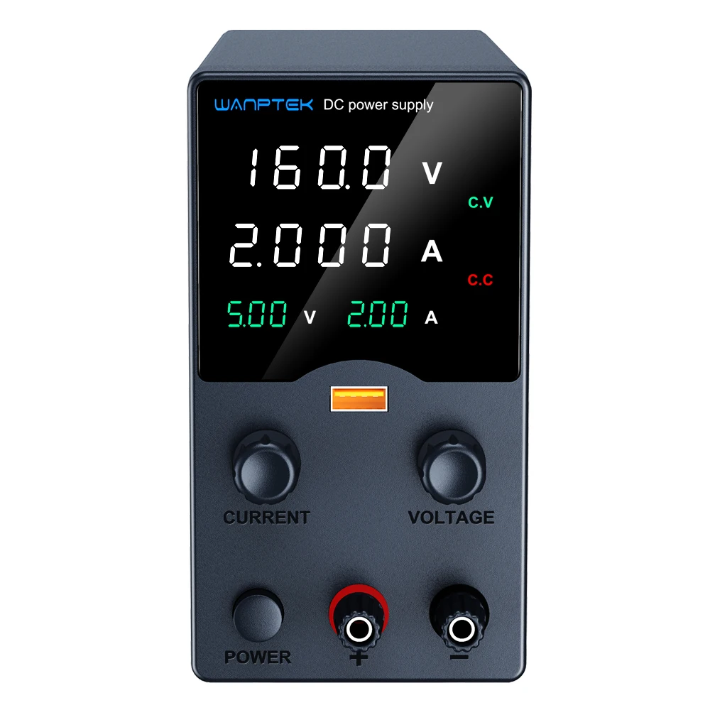 Регулируемый источник питания постоянного тока Wanptek 160 В, 2 А с регулировкой энкодера, зарядка через USB, полная мощность, длительное рабочее время