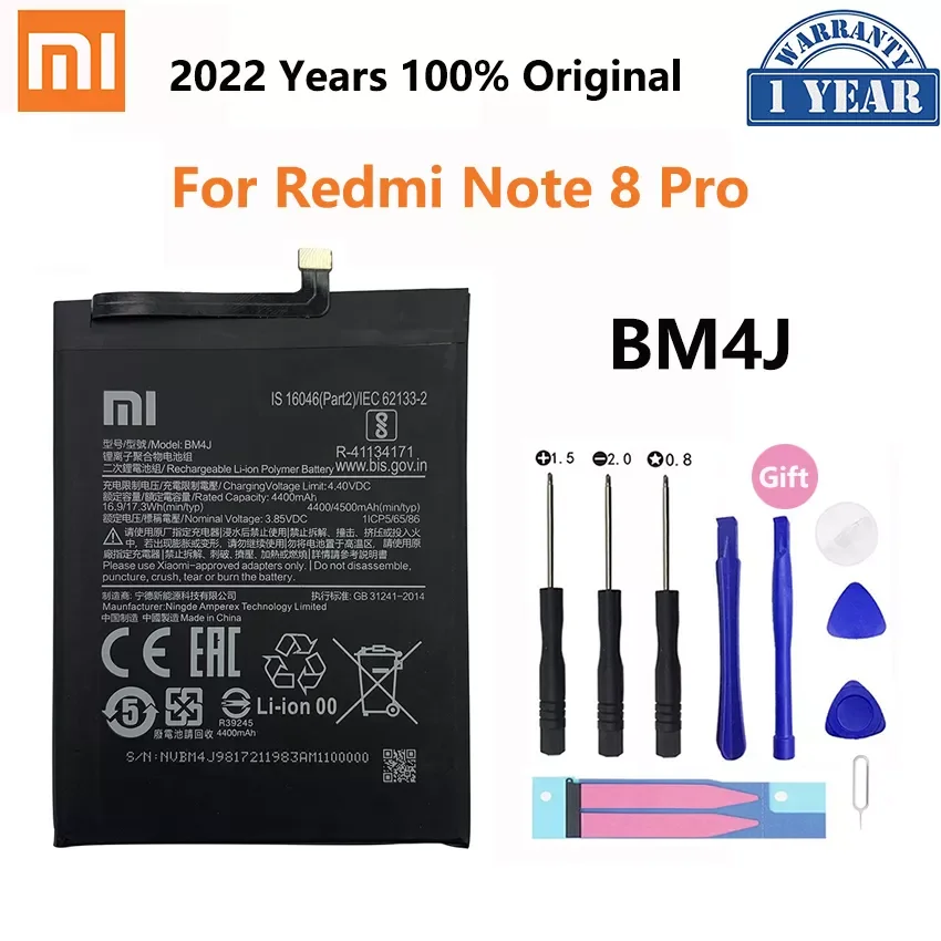 

100% Orginal Xiao mi BM4J 4500mAh Battery For Xiaomi Redmi Note 8 Pro High Quality Phone Replacement Batteries