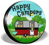 happy camper spare tire cover universal tire wheel covers fit for camperrv suv trailer truck 15inch