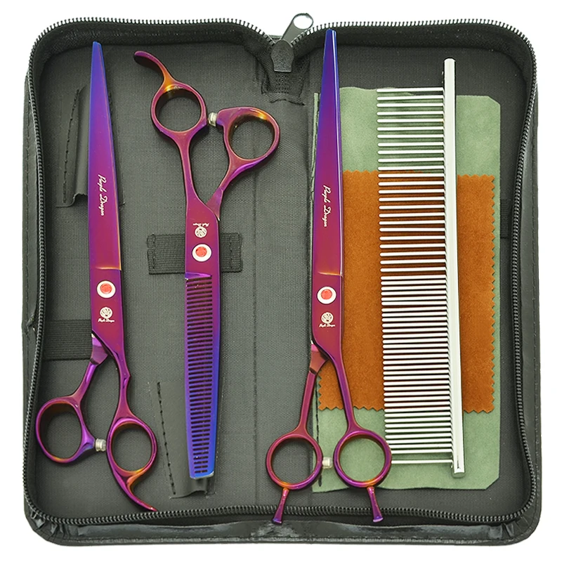 

Purple Dragon 8.0" Big Pets Grooming Scissors Japan 440C Dog Shears Hair Cutting Thinning Scissors Curved Tesoura Forceps B0046B