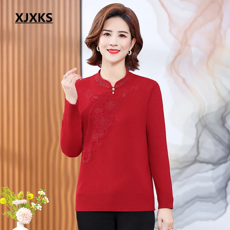 

Свитер XJXKS Женский, зима 2022, новый Женский Свитер, модный удобный теплый пуловер в стиле Ципао с воротником из флиса