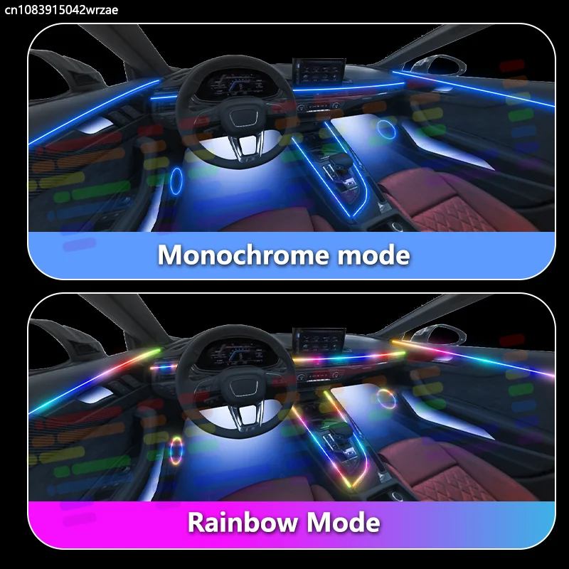 Фото Для Audi A6 e-tron 2025 2026 RGB-подсветка салона автомобиля, комплект светодиодных лент с эффектом дыхания, управление через приложение, аксессуары. №2