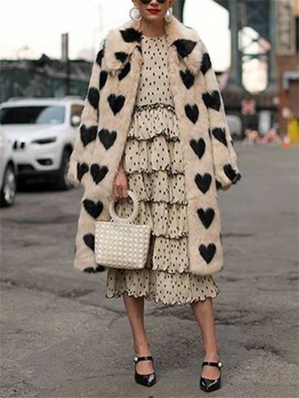 Женское зимнее теплое пальто из искусственного меха с принтом Love длинное женское