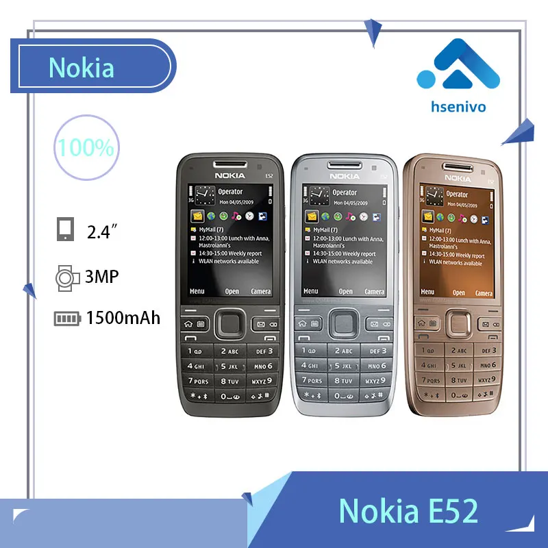 

Nokia E52 refurbished-Original Nokia E52 WIFI GPS JAVA 3G Unlocked Mobile Phone handset Russian Arabic Hebrew keyboard phone
