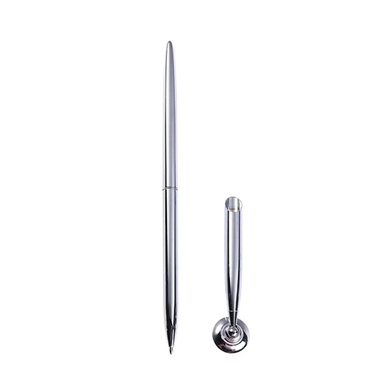 

Guest Pen and Pen Stand Round Pen Holder Signing Pen Set Metal Pen Attached to Desk Pen Base Stands for Wedding Office