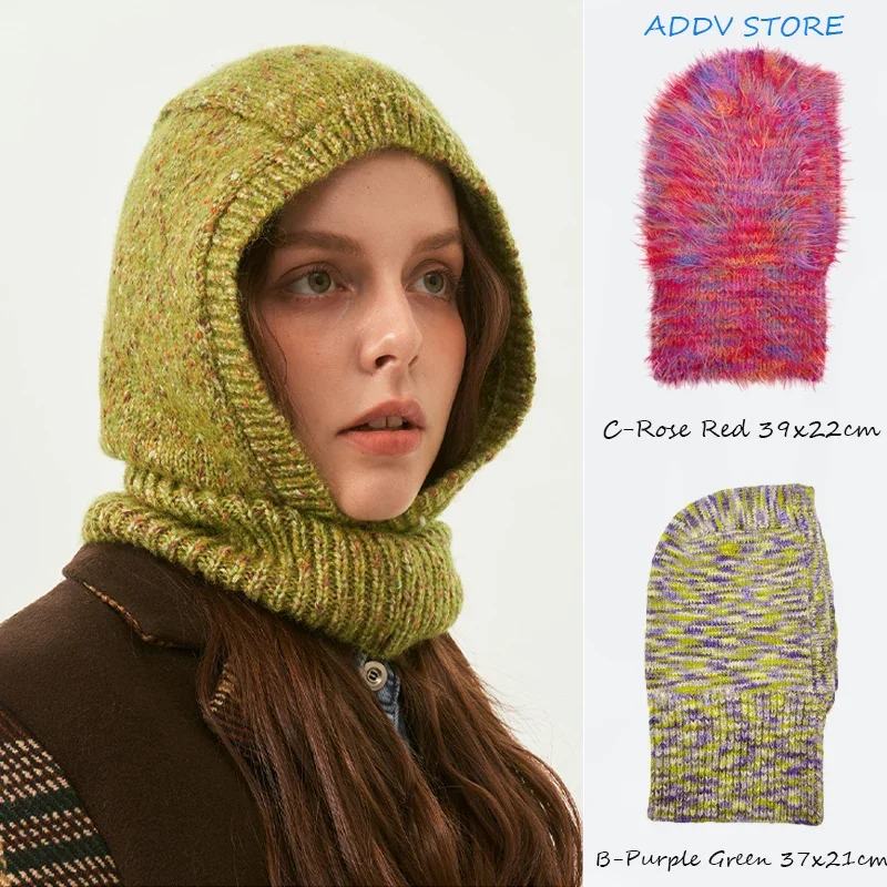 Шерстяная Балаклава Y2K женская вязаная уличная теплая шапка унисекс с капюшоном