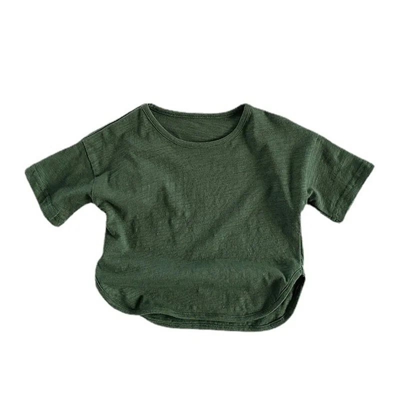 

Kids Tops Boys Girls Solid O-neck Short Sleeve T Shirt Baby Casual Green White Brown Clothes for 1-6 Years