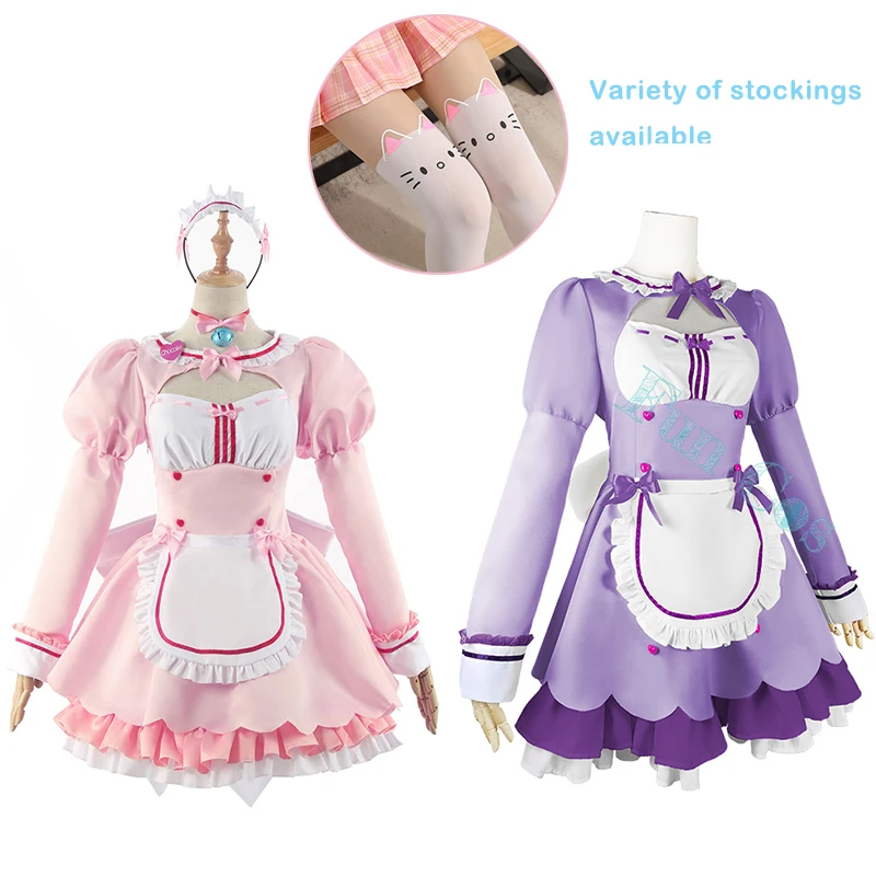 

Костюм для косплея Nekopara с шоколадной ванилью, платье горничной лолиты, фиолетовая розовая юбка, платье для девочки, Чулки с кошачьими когтям...