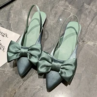 new women sandals 2022 summer pumps for womans casual shoes satin bow pointed toe woman daily high heels 1cm heel low high heels