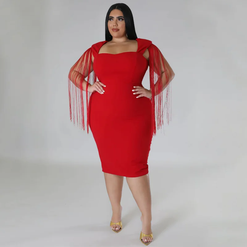 

Женское облегающее вечернее платье KEXU, летнее однотонное платье с кисточками без рукавов, обтягивающее платье для ночного клуба, 2023