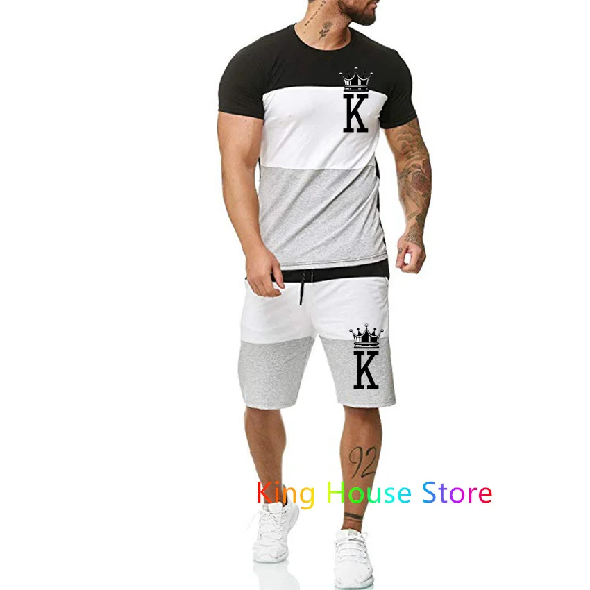 Men's Clothing Oversized Tracksuit 2 Piece Sets Summer K Print Sports Short Sleeve Fashion Sportwear Casual Outfits Suits