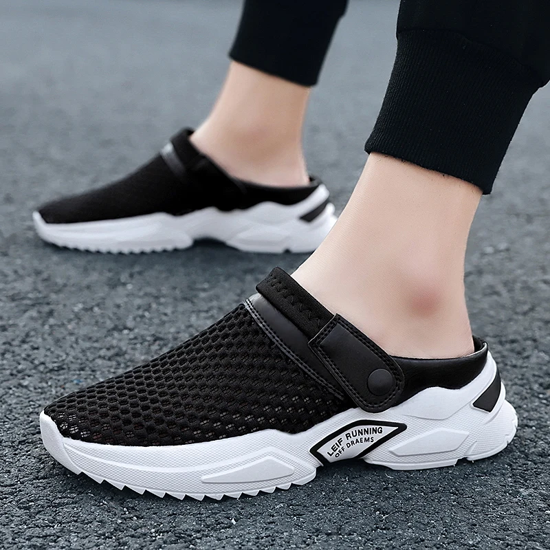 

Luxury Shoes Brand Designer Summer Breathable mesh half slippers Casual Slip On beach Shoes For Men Loafers brand Flats Slippers