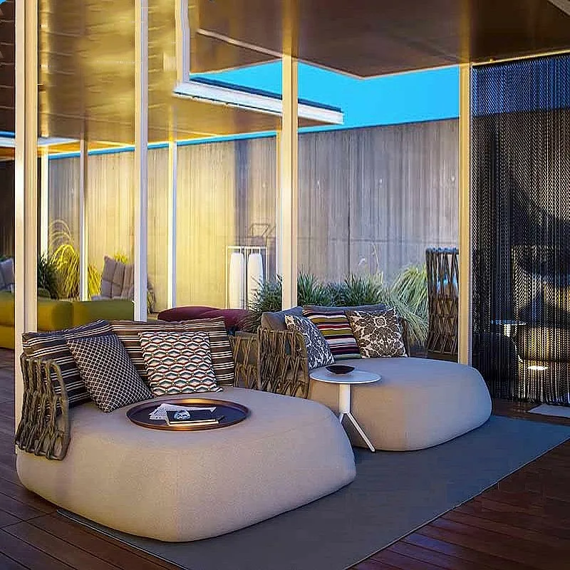 Outdoor Creative Rattan Chair Lazy Sofa Combination Set Villa Courtyard Outdoor Pool Sofa Width Fabric Style Filling Appearance