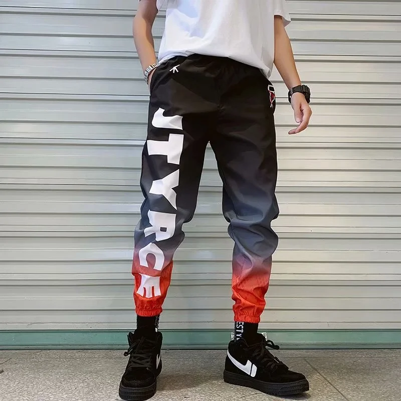 

Mens Gradient Color Couples Casual Sports Cropped Pants Joggers Harajuku Fashion Hip Hop Dance Streetwear Skinny Trousers