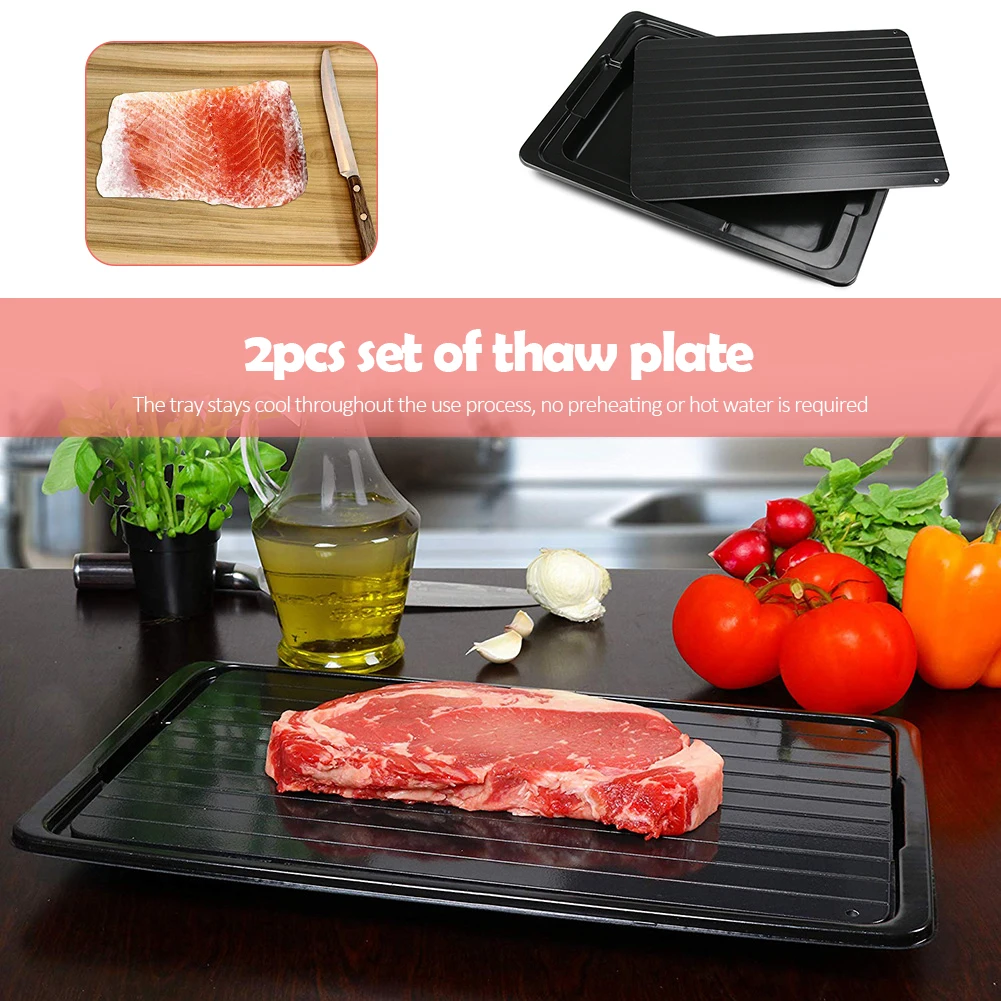 

2pcs Fast Defrosting Tray Durable Practical Multi-functional Classic Frozen Food Meat Fish Defrost Plate Board Kitchen Tool