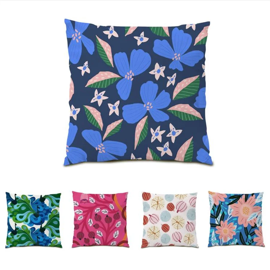 

Flower Texture Cushion Cover Luxury Polyester Linen Material Decorative Pillows for Bed Floral Style Christmas Decoration E0169