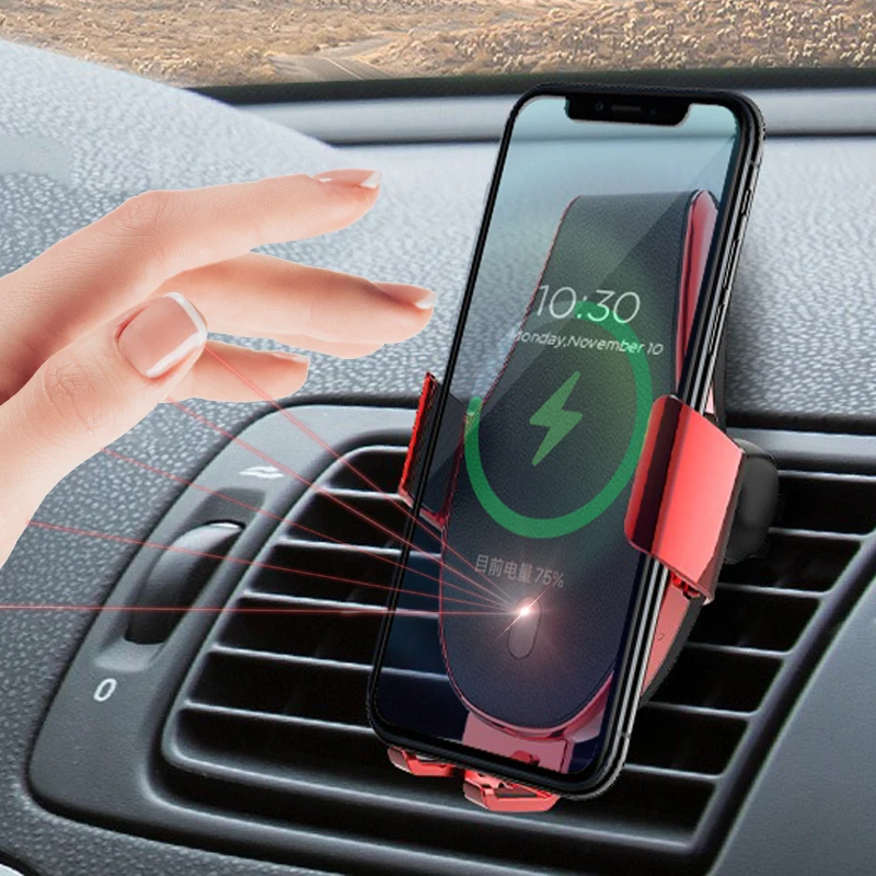 

15W Qi Fast Charging Car Phone Holder Infrared Clamp Wireless Charger Car Mount For iPhone 13 Samsung Xiaomi Wireless Charger