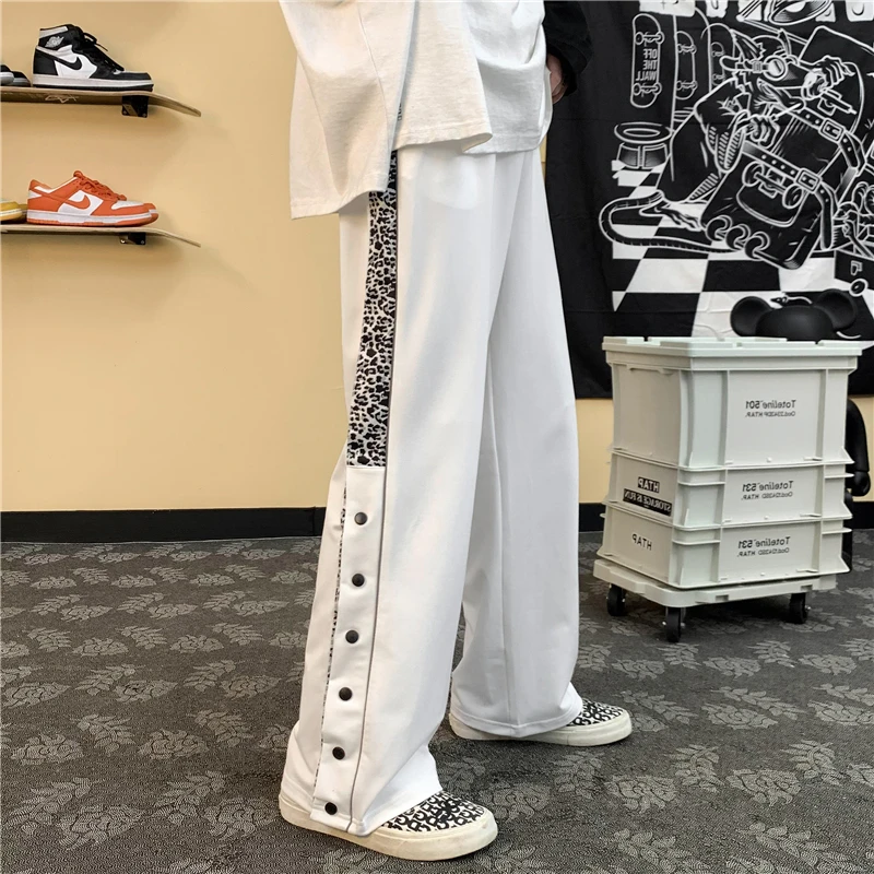 Men's and Women's Loose Casual Pants Fashion Loose Straight Tube Draped Wide Leg Pants Leopard Print Ribs Wide Leg Sports Pants