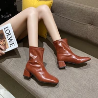 thick heel platform boots women 2022 autumn and winter korean simple square toe fashion short boots thin boots women shoes