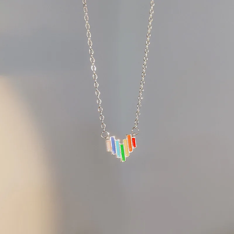 Женское ожерелье с подвеской в виде сердца и радуги золотистого цвета - купить по