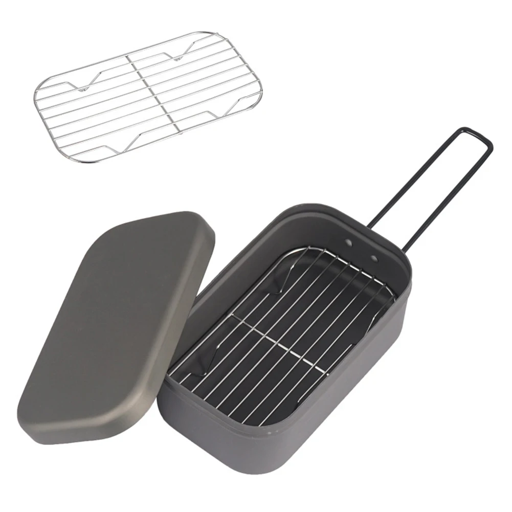 

Portable Lunch Box With Foldable Handle And Steaming Rack Lightweight Exquisite Aluminum Alloy Cooking Outdoor Camping Supplies