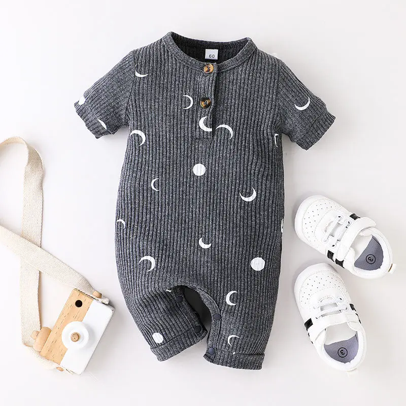 

Baby Boy Clothes Jumpsuit For Newborns Infant Casual Outfits Toddler Solid Moon Print Romper Children Summer Bodysuit For Kids