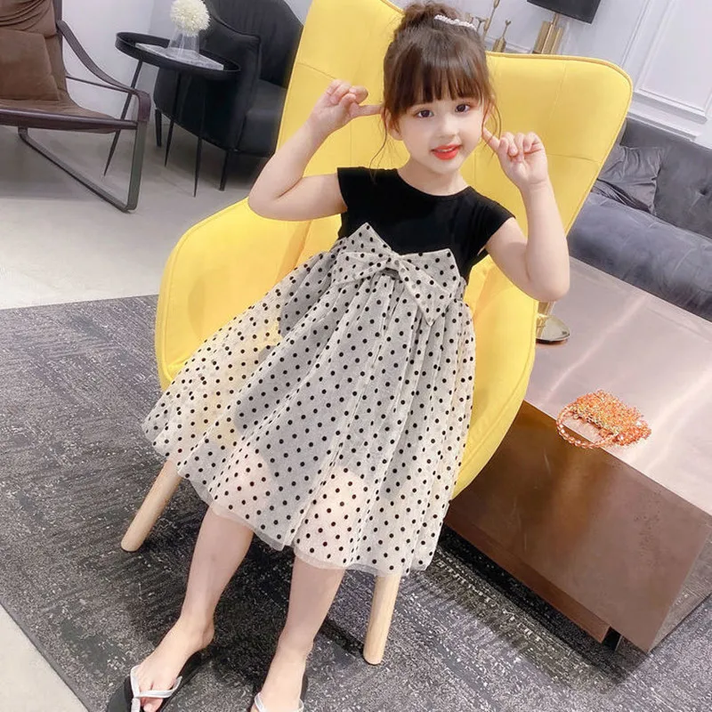 

Girls' Dress New Foreign Style Children's Clothing Middle And Big Children's Princess Dress Summer Girl Wave Point Skirt Dress